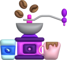 3d illustratie retro stijl handleiding koffie Slijper en koffie mok koffie winkel concept. png