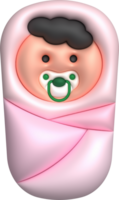 3D illustration newborn sleeping baby wrapped in a blanket.Pillow and blanket for child. minimal style. png