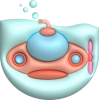 3D illustration  Submarine undersea with bubble.Kids toys minimal style. png