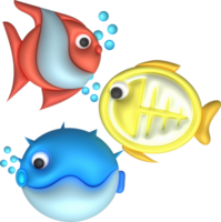 3D illustration Cute underwater animals Sea fish popular color fish. minimal style. png