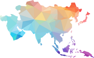 colorful abstract low polygonal of asia map. png