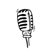 Microphone icon vector Doodle illustration. Linear image of the microphone for the podcast. Isolated image of the microphone on a white background.