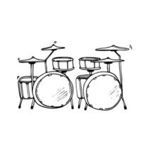 Doodle drum kit. Vector musical instrument.