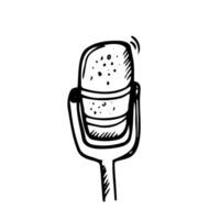 Microphone icon vector Doodle illustration. Linear image of the microphone for the podcast. Isolated image of the microphone on a white background.