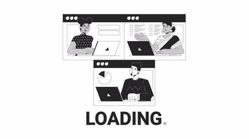 Online group meeting bw loading animation. Virtual team outline 2D cartoon characters 4K video loader motion graphic. Collaboration technology. Video call animated gif isolated on white background