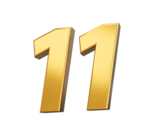 Gold number 11 eleven  shiny 3d number 11 made of gold 3d illustration png