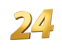Gold Nummer 24 zwanzig vier glänzend 3d Nummer 24 gemacht von Gold 3d Illustration png