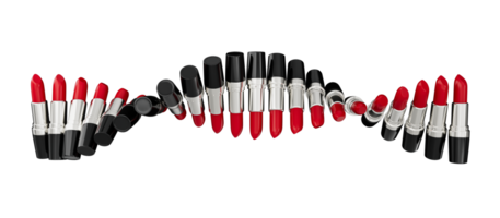 rouge à lèvres rangée ADN forme mode coloré rouges à lèvres maquillage concept. lèvre brillant. rouges à lèvres 3d illustration png