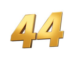 or nombre 44 quarante quatre brillant 3d nombre 44 fabriqué de or 3d illustration png