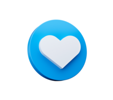 icono del corazón símbolo de amor romántico. botón de círculo azul con icono web 3d ilustración 3d png
