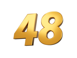 or nombre 48 quarante huit brillant 3d nombre 48 fabriqué de or 3d illustration png