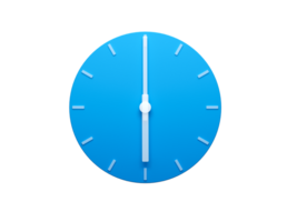 Blue wall Clock with Shadow 3d Illustration. 6 O'clock png