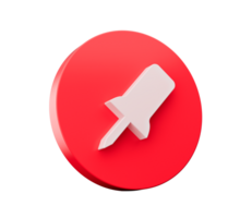 Push pin icon on red circle solid illustration 3d illustration png