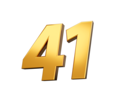 Gold number 41 Forty one shiny 3d number 41 made of gold 3d illustration png