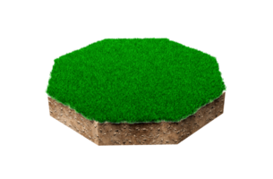 oktagonform jord land geologi tvärsnitt med grönt gräs, jord lera skär bort isolerade 3d illustration png