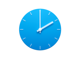 Blue wall Clock with Shadow 3d Illustration. 2 O'clock png