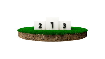 White Winner podium on Round green grass patch isolated 3d illustration png