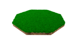 achteckförmiger geologischer Querschnitt des Bodens mit grünem Gras, Erdschlamm weggeschnitten isolierte 3D-Illustration png