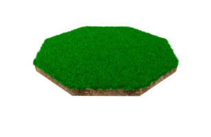 achthoekige vorm bodem land geologie dwarsdoorsnede met groen gras, aarde modder weggesneden geïsoleerde 3d illustratie png