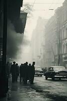 A hazy group of unidentified people gathering on the street photo