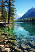 picturesque lake nestled in the beautiful surroundings of Glacier National Park photo