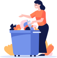 Hand Drawn woman with recycling bin in flat style png