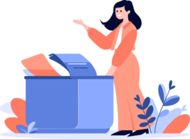 Hand Drawn woman with recycling bin in flat style png