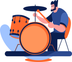 hand- getrokken muzikanten spelen drums in vlak stijl png