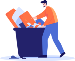 Hand Drawn man with recycling bin in flat style png