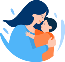 Hand Drawn Mother hugging her child happily in flat style png