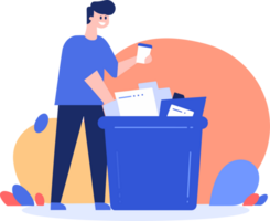 Hand Drawn man with recycling bin in flat style png