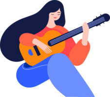 Hand Drawn musicians playing guitar and singing in flat style png