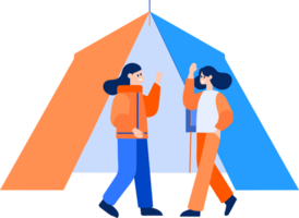 Hand Drawn Tourists with campfire in flat style png