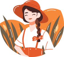 mão desenhado feliz fêmea agricultor dentro plano estilo png