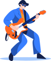 Hand Drawn musicians playing guitar and singing in flat style png