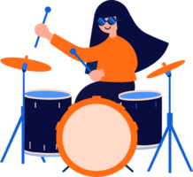 Hand Drawn musicians playing drums in flat style png