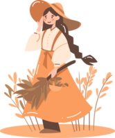 Hand Drawn happy female farmer in flat style png