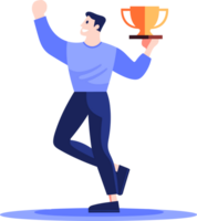 Hand Drawn Successful businessman with a trophy in flat style png