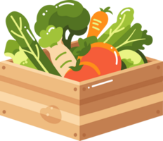 Hand Drawn fruits and vegetables in boxes in flat style png