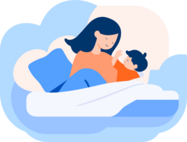 Hand Drawn Mother hugging her child happily in flat style png