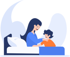 Hand Drawn Mother hugging her child happily in flat style png