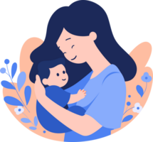 Hand Drawn Mother hugging her child happily in flat style png