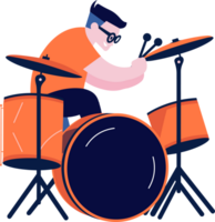 Hand Drawn musicians playing drums in flat style png