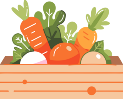 hand dragen frukt och grönsaker i lådor i platt stil png