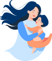 Hand Drawn Mother hugging her child happily in flat style png