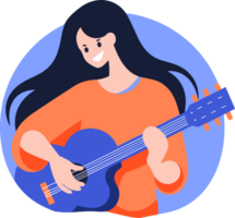 Hand Drawn musicians playing guitar and singing in flat style png