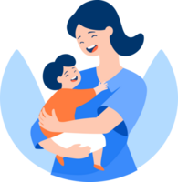 Hand Drawn Mother hugging her child happily in flat style png