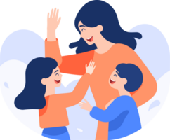 Hand Drawn mother and child talking happily in flat style png