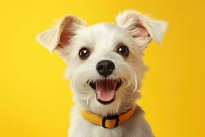 cute dog on yellow background, AI Generated photo