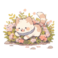 mignonne chien les dessins animés avec fleurs, ai génératif png